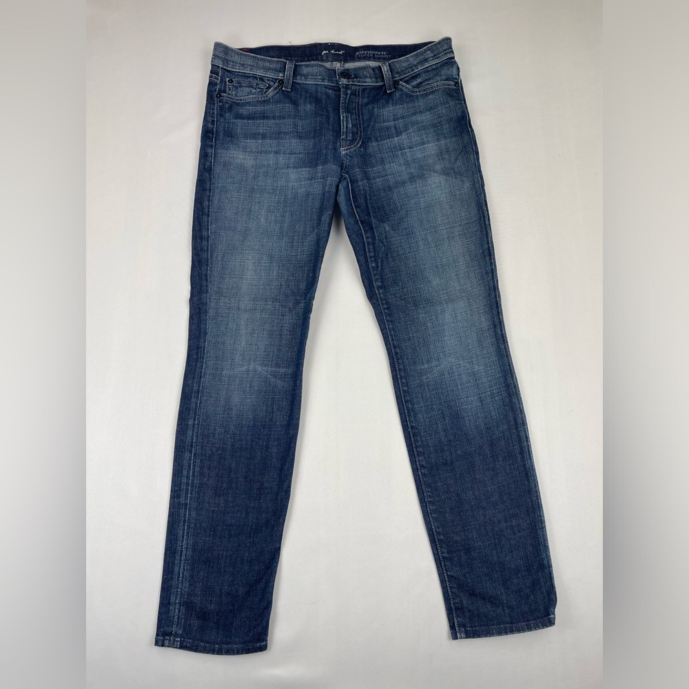 7 For All Mankind Gwenevere Super Skinny Jeans Womens 31 Mid Rise Blue Denim